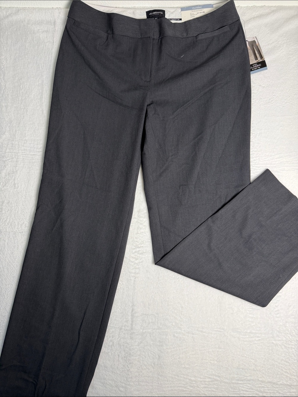 NWT Liz Claiborne Womenโs Charcoal Gray Straight Leg Dress Pants Size 14